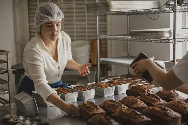 A professional bakery kitchen — the environment Namita learned in before coming home